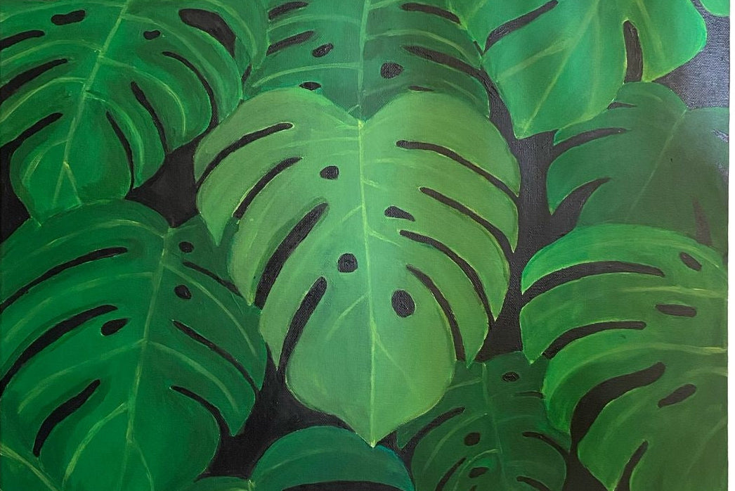 Midnight Monstera, Acrylic painting 50cmx50cm